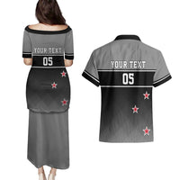 Custom New Zealand Cricket Couples Matching Puletasi and Hawaiian Shirt Black Cap Unbeatable LT05 - Polynesian Pride