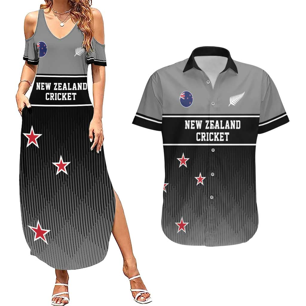 Custom New Zealand Cricket Couples Matching Summer Maxi Dress and Hawaiian Shirt Black Cap Unbeatable LT05 Black - Polynesian Pride