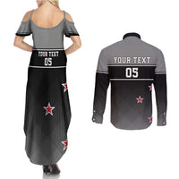 Custom New Zealand Cricket Couples Matching Summer Maxi Dress and Long Sleeve Button Shirt Black Cap Unbeatable LT05 - Polynesian Pride