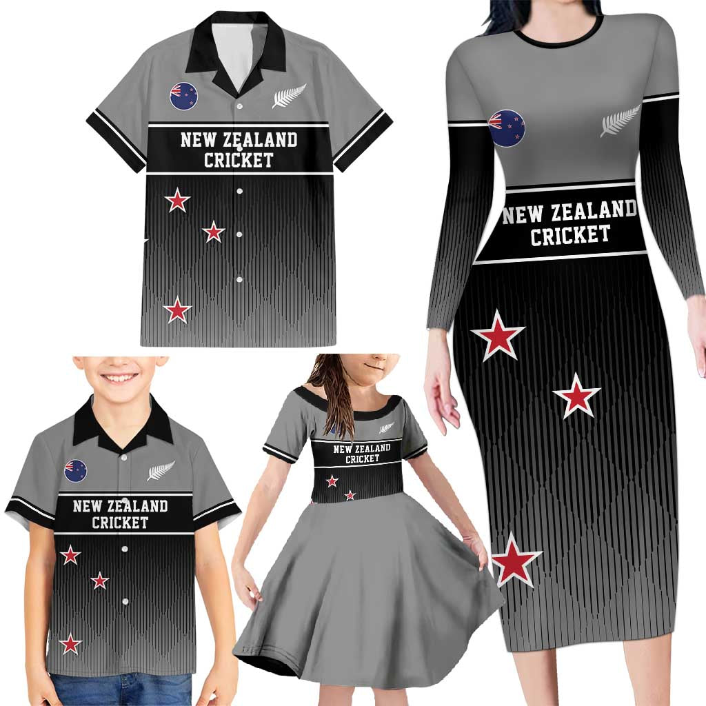 Custom New Zealand Cricket Family Matching Long Sleeve Bodycon Dress and Hawaiian Shirt Black Cap Unbeatable