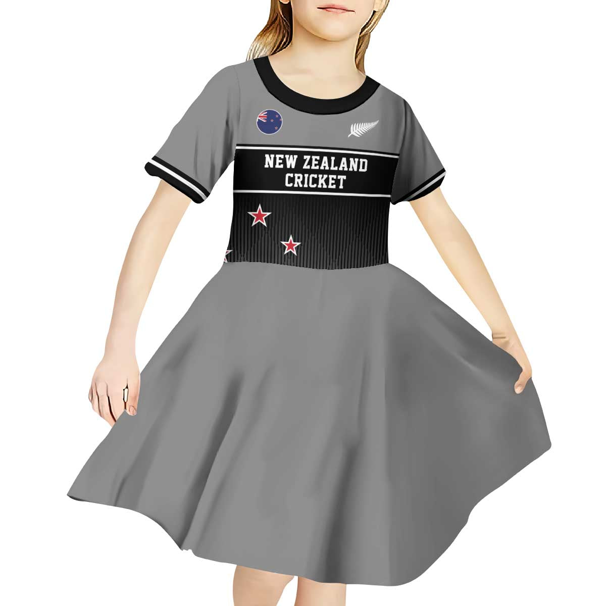 Custom New Zealand Cricket Kid Short Sleeve Dress Black Cap Unbeatable