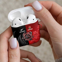 New Zealand And England Rugby AirPods Case Red Rose Mix Maori Pattern - Polynesian Pride