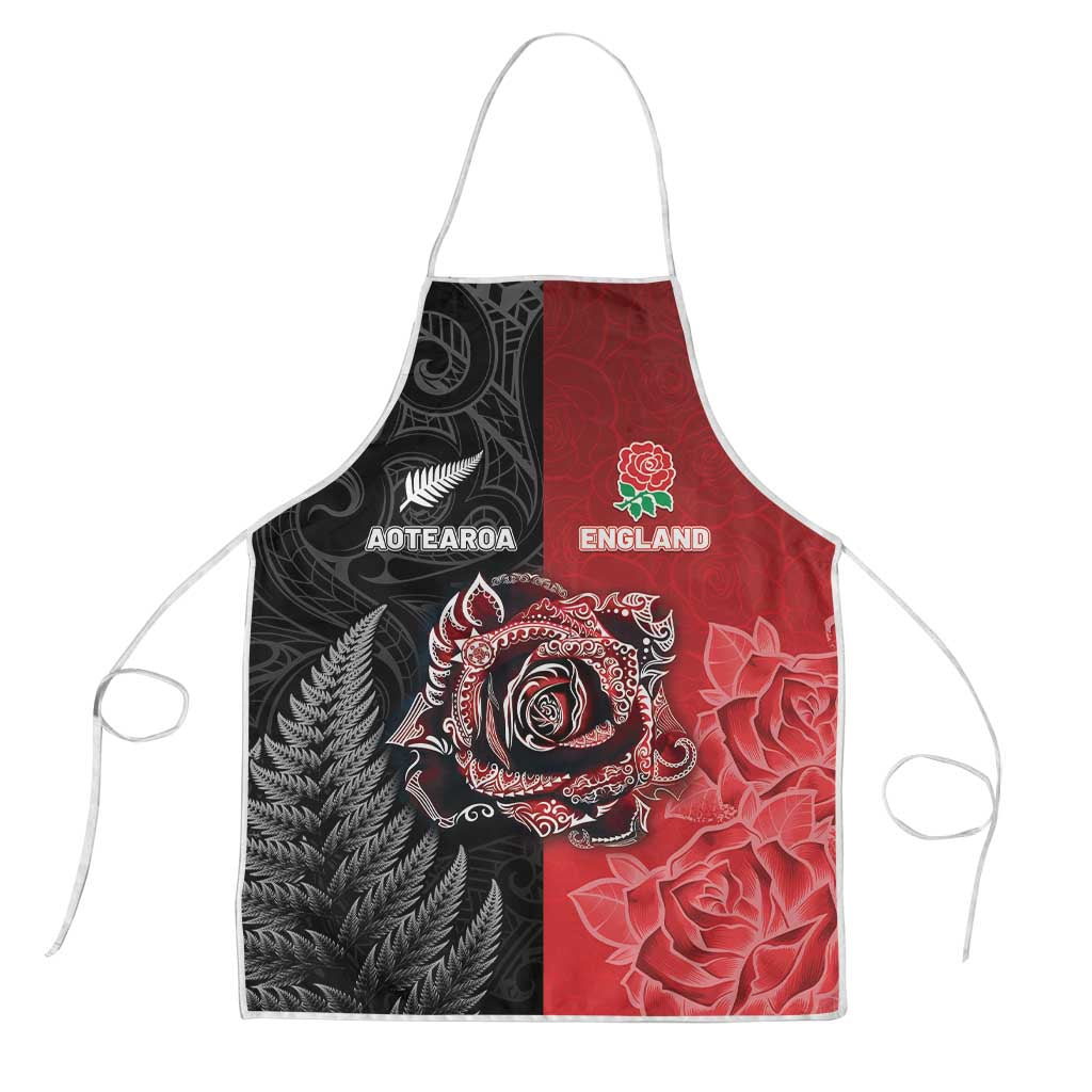 New Zealand And England Rugby Apron Red Rose Mix Maori Pattern - Polynesian Pride