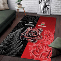 New Zealand And England Rugby Area Rug Red Rose Mix Maori Pattern - Polynesian Pride