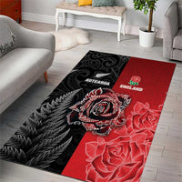 New Zealand And England Rugby Area Rug Red Rose Mix Maori Pattern - Polynesian Pride