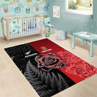 New Zealand And England Rugby Area Rug Red Rose Mix Maori Pattern - Polynesian Pride