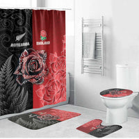 New Zealand And England Rugby Bathroom Set Red Rose Mix Maori Pattern - Polynesian Pride