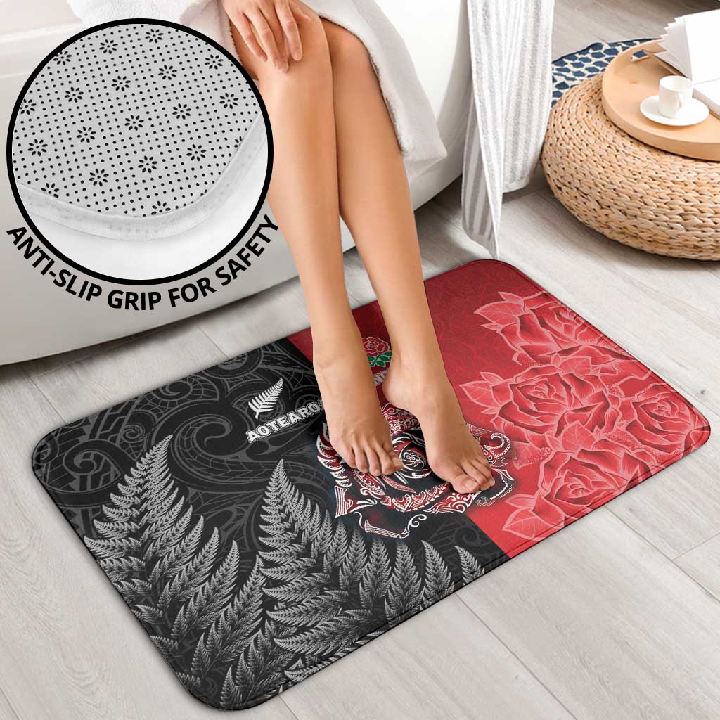 New Zealand And England Rugby Bathroom Set Red Rose Mix Maori Pattern - Polynesian Pride