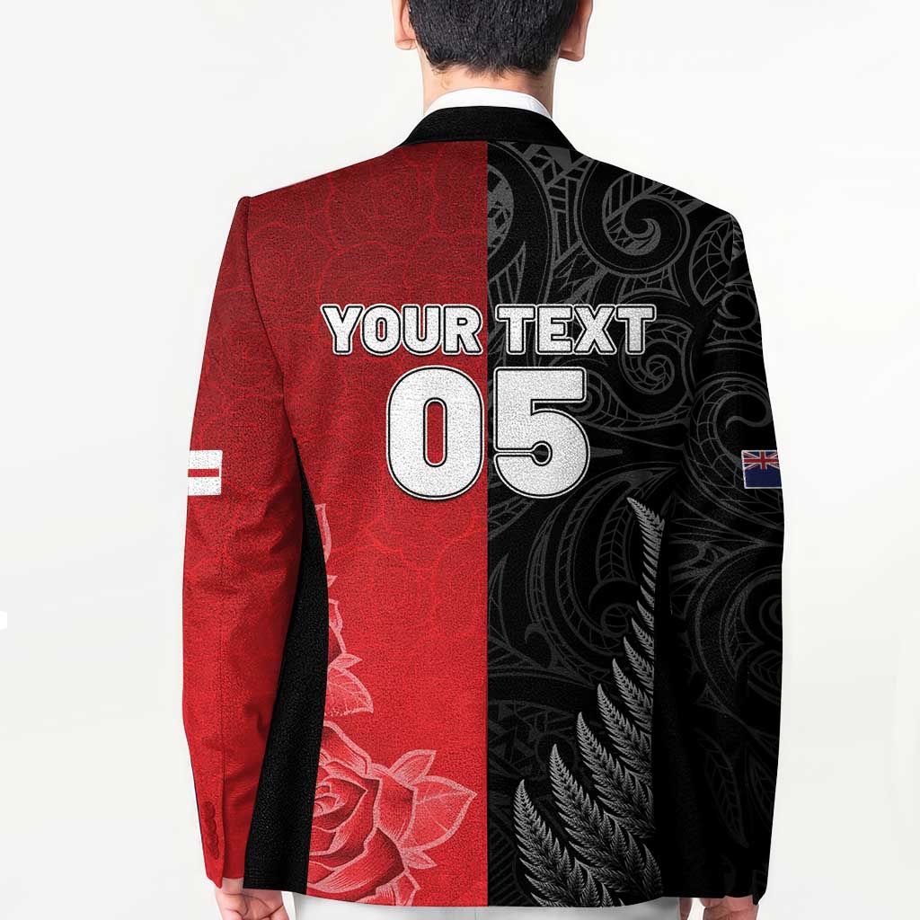 New Zealand And England Rugby Custom Blazer Red Rose Mix Maori Pattern - Polynesian Pride