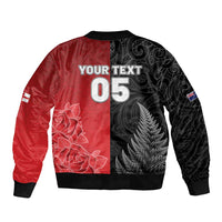 New Zealand And England Rugby Custom Bomber Jacket Red Rose Mix Maori Pattern - Polynesian Pride
