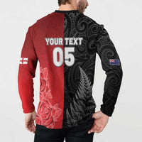 New Zealand And England Rugby Custom Button Sweatshirt Red Rose Mix Maori Pattern - Polynesian Pride