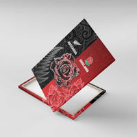 New Zealand And England Rugby Canvas Wall Art Red Rose Mix Maori Pattern - Polynesian Pride