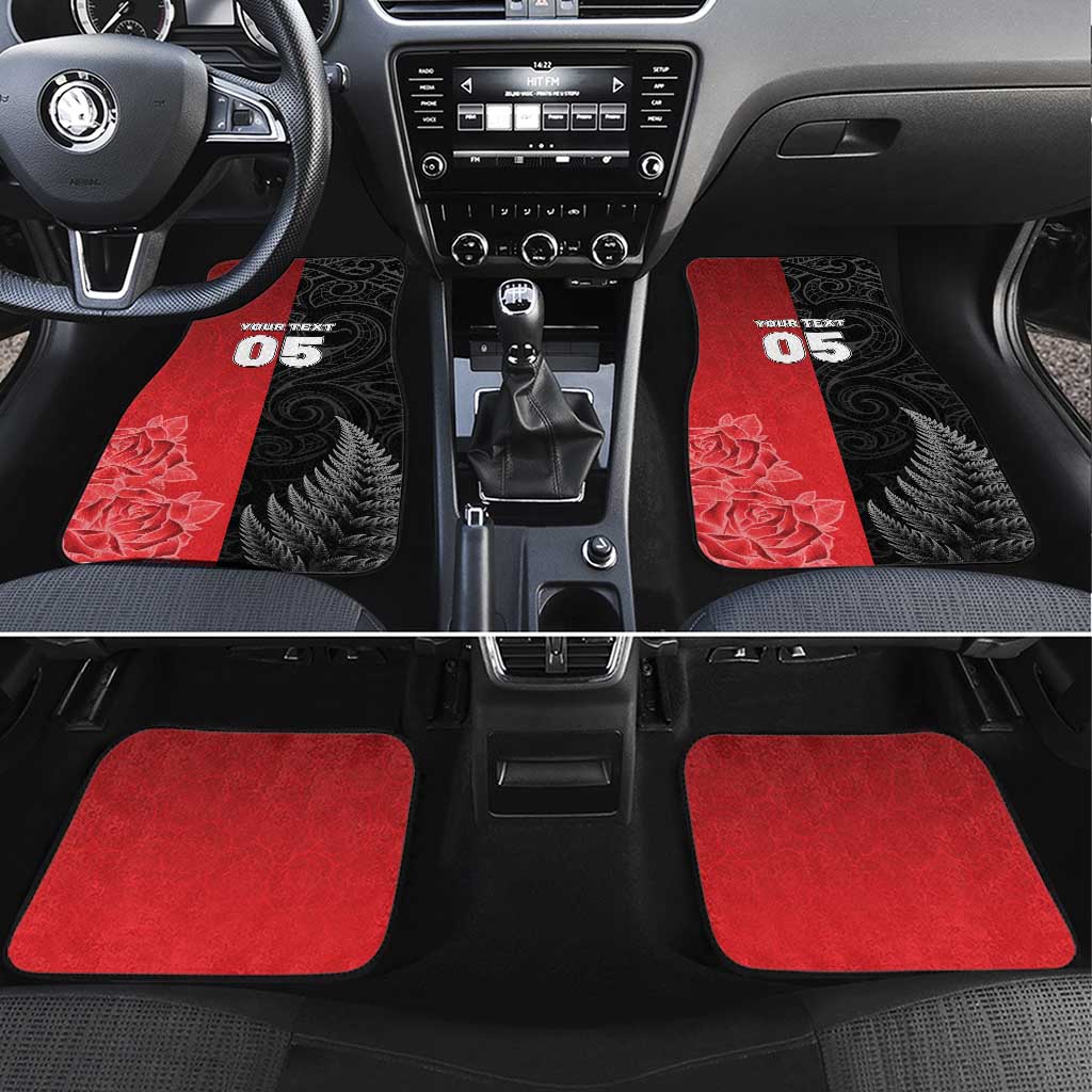 New Zealand And England Rugby Custom Car Mats Red Rose Mix Maori Pattern - Polynesian Pride