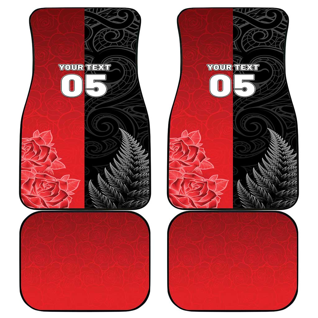 New Zealand And England Rugby Custom Car Mats Red Rose Mix Maori Pattern LT05 - Polynesian Pride