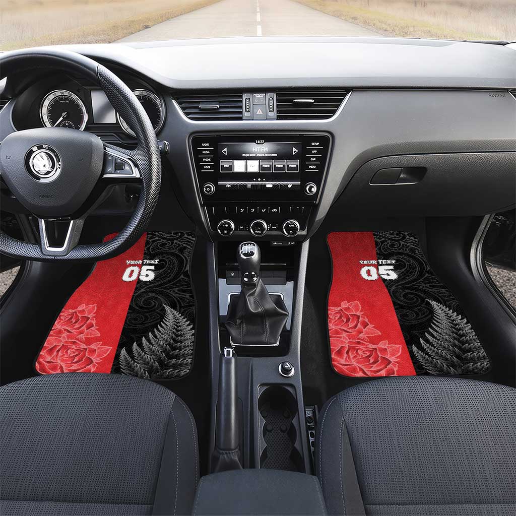 New Zealand And England Rugby Custom Car Mats Red Rose Mix Maori Pattern LT05 Set 2pcs - Front Black - Polynesian Pride