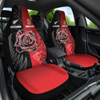 New Zealand And England Rugby Car Seat Cover Red Rose Mix Maori Pattern - Polynesian Pride