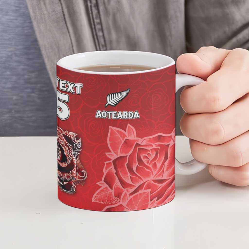 New Zealand And England Rugby Custom Ceramic Mug Red Rose Mix Maori Pattern - Polynesian Pride