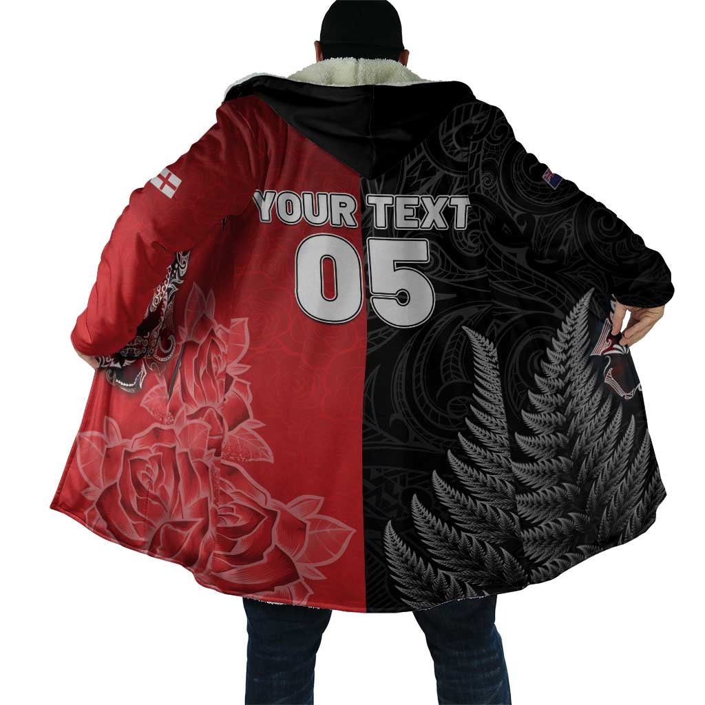 New Zealand And England Rugby Custom Cloak Red Rose Mix Maori Pattern LT05 - Polynesian Pride