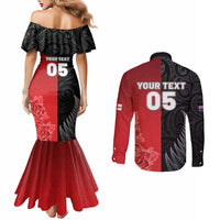 New Zealand And England Rugby Custom Couples Matching Mermaid Dress and Long Sleeve Button Shirt Red Rose Mix Maori Pattern - Polynesian Pride