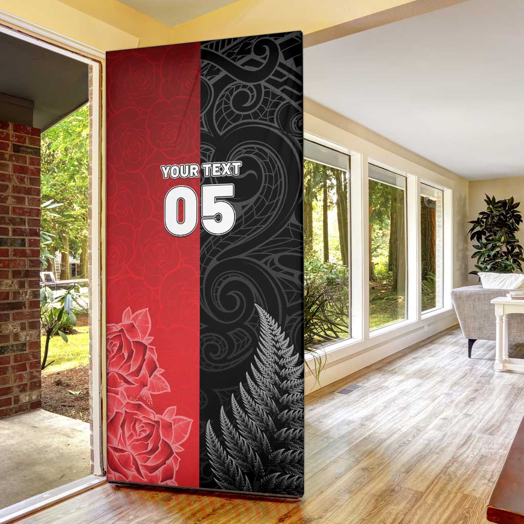 New Zealand And England Rugby Custom Door Cover Red Rose Mix Maori Pattern LT05 - Polynesian Pride