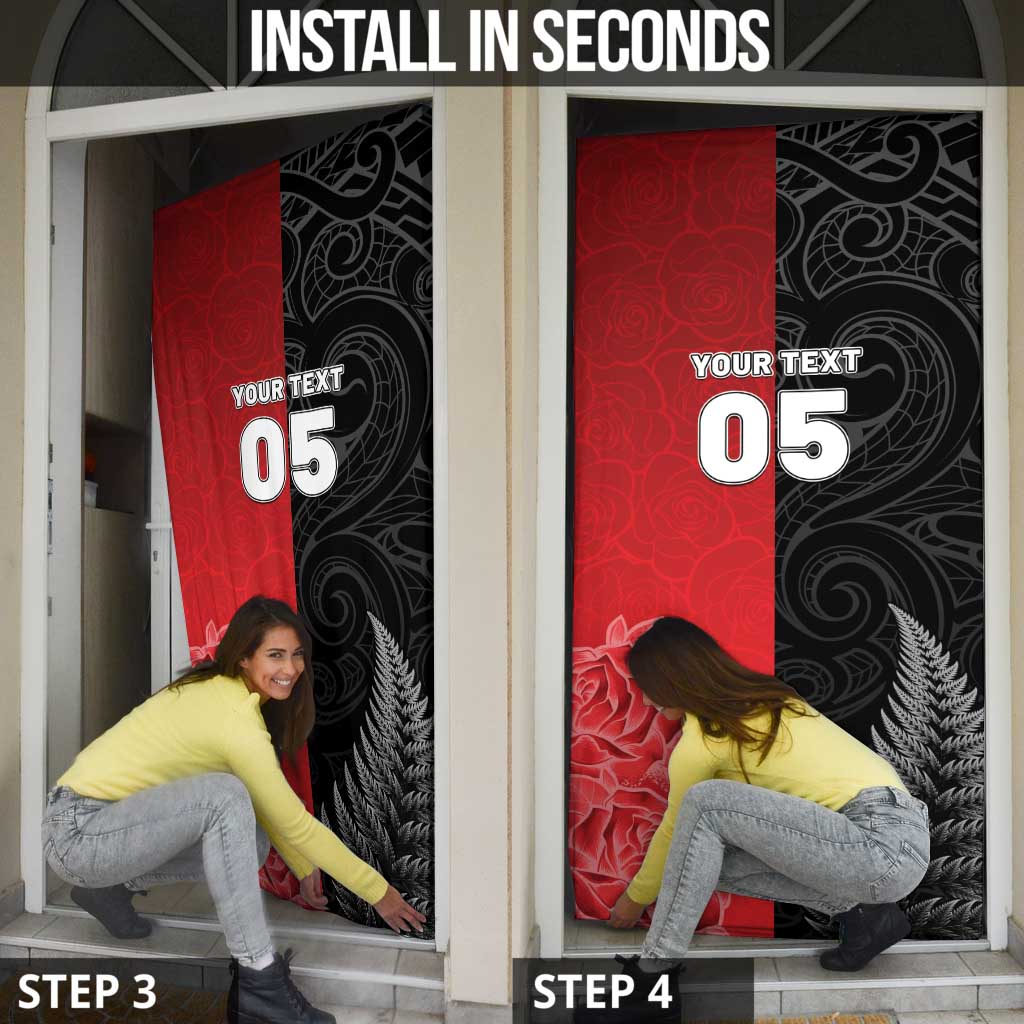 New Zealand And England Rugby Custom Door Cover Red Rose Mix Maori Pattern LT05 - Polynesian Pride