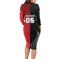 New Zealand And England Rugby Custom Family Matching Long Sleeve Bodycon Dress and Hawaiian Shirt Red Rose Mix Maori Pattern - Polynesian Pride