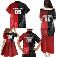 New Zealand And England Rugby Custom Family Matching Puletasi and Hawaiian Shirt Red Rose Mix Maori Pattern - Polynesian Pride