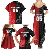 New Zealand And England Rugby Custom Family Matching Summer Maxi Dress and Hawaiian Shirt Red Rose Mix Maori Pattern - Polynesian Pride