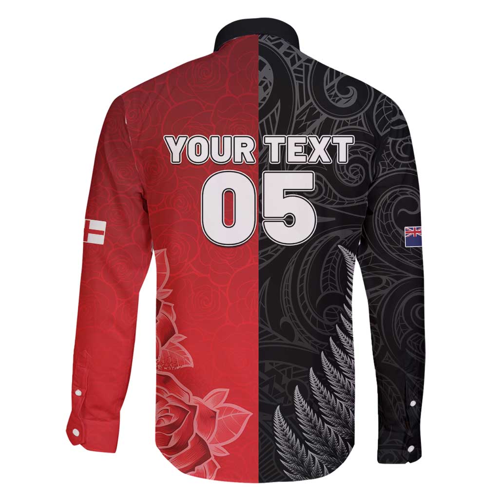 New Zealand And England Rugby Custom Family Matching Tank Maxi Dress and Hawaiian Shirt Red Rose Mix Maori Pattern - Polynesian Pride