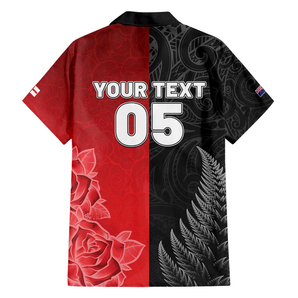 New Zealand And England Rugby Custom Hawaiian Shirt Red Rose Mix Maori Pattern - Polynesian Pride