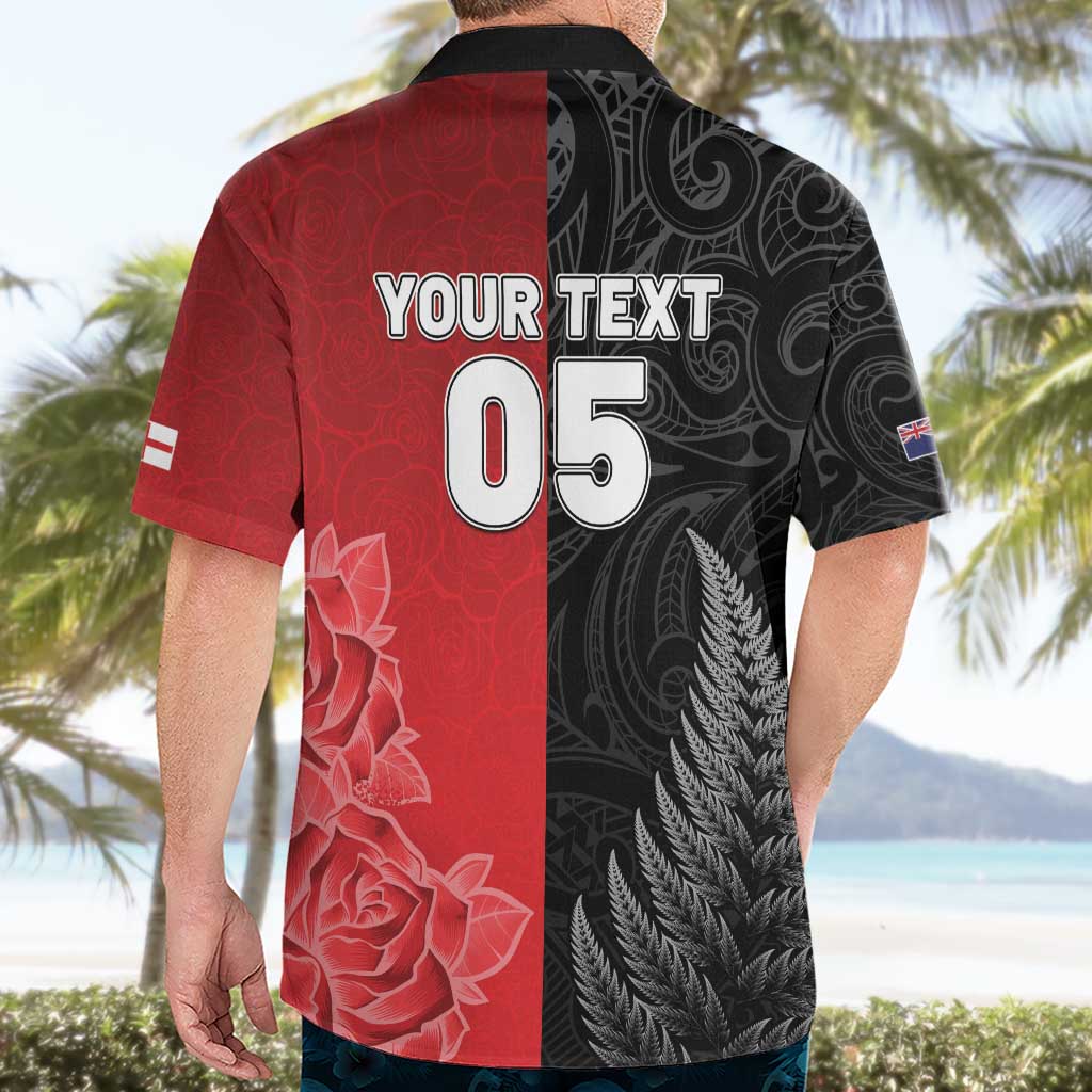 New Zealand And England Rugby Custom Hawaiian Shirt Red Rose Mix Maori Pattern - Polynesian Pride