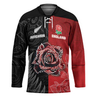 New Zealand And England Rugby Custom Hockey Jersey Red Rose Mix Maori Pattern - Polynesian Pride