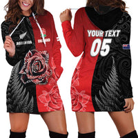 New Zealand And England Rugby Custom Hoodie Dress Red Rose Mix Maori Pattern - Polynesian Pride