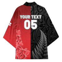 New Zealand And England Rugby Custom Kimono Red Rose Mix Maori Pattern - Polynesian Pride