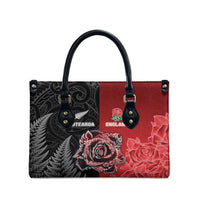 New Zealand And England Rugby Leather Bag Red Rose Mix Maori Pattern - Polynesian Pride