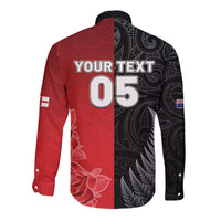 New Zealand And England Rugby Custom Long Sleeve Button Shirt Red Rose Mix Maori Pattern - Polynesian Pride