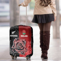 New Zealand And England Rugby Luggage Cover Red Rose Mix Maori Pattern - Polynesian Pride