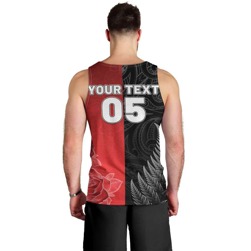 New Zealand And England Rugby Custom Men Tank Top Red Rose Mix Maori Pattern - Polynesian Pride