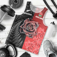New Zealand And England Rugby Custom Men Tank Top Red Rose Mix Maori Pattern - Polynesian Pride