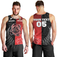 New Zealand And England Rugby Custom Men Tank Top Red Rose Mix Maori Pattern - Polynesian Pride