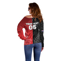 New Zealand And England Rugby Custom Off Shoulder Sweater Red Rose Mix Maori Pattern - Polynesian Pride