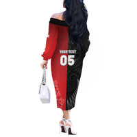 New Zealand And England Rugby Custom Off The Shoulder Long Sleeve Dress Red Rose Mix Maori Pattern - Polynesian Pride