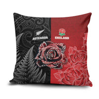 New Zealand And England Rugby Pillow Cover Red Rose Mix Maori Pattern - Polynesian Pride