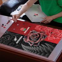 New Zealand And England Rugby Puzzle Red Rose Mix Maori Pattern - Polynesian Pride