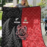 New Zealand And England Rugby Quilt Red Rose Mix Maori Pattern - Polynesian Pride