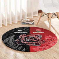 New Zealand And England Rugby Round Carpet Red Rose Mix Maori Pattern - Polynesian Pride