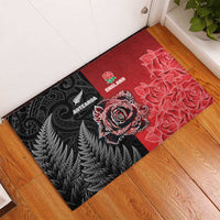 New Zealand And England Rugby Rubber Doormat Red Rose Mix Maori Pattern - Polynesian Pride