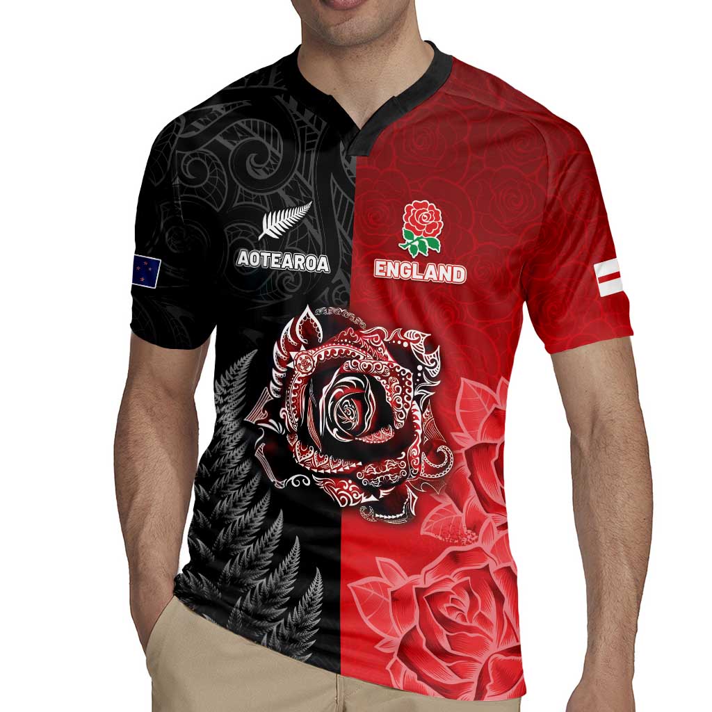 New Zealand And England Rugby Custom Rugby Jersey Red Rose Mix Maori Pattern - Polynesian Pride