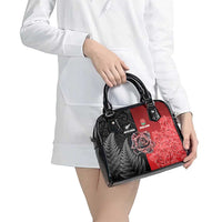New Zealand And England Rugby Shoulder Handbag Red Rose Mix Maori Pattern - Polynesian Pride