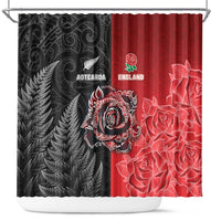 New Zealand And England Rugby Shower Curtain Red Rose Mix Maori Pattern - Polynesian Pride